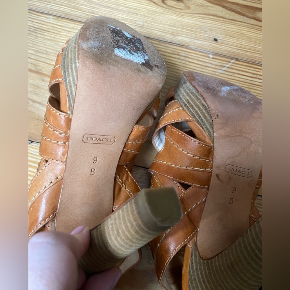 Coach cage strappy gladiator style tan leather heels double ankle strap size 9 - Picture 5 of 11
